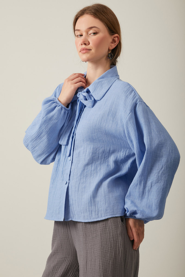 Tied Voile Shirt Baby Blue - 3