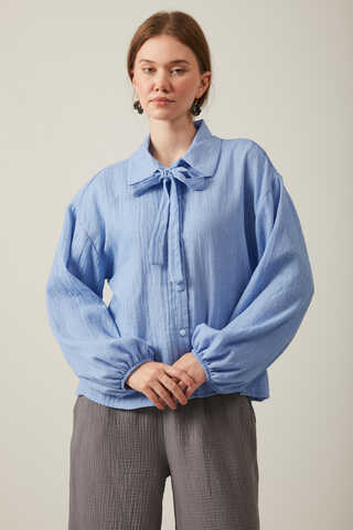 Tied Voile Shirt Baby Blue - 4