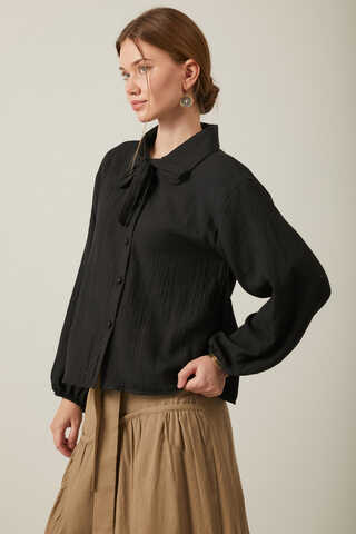 Tied Voile Shirt Black - 3