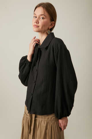 Tied Voile Shirt Black - 7