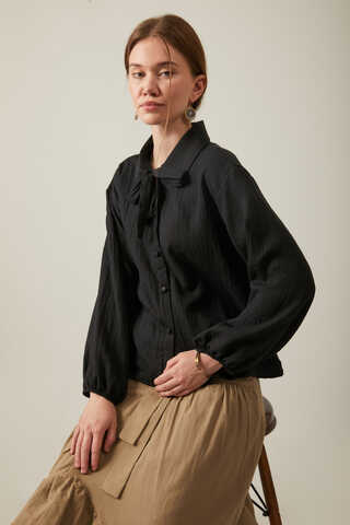 Tied Voile Shirt Black - 8