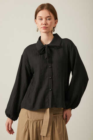 Tied Voile Shirt Black - 2