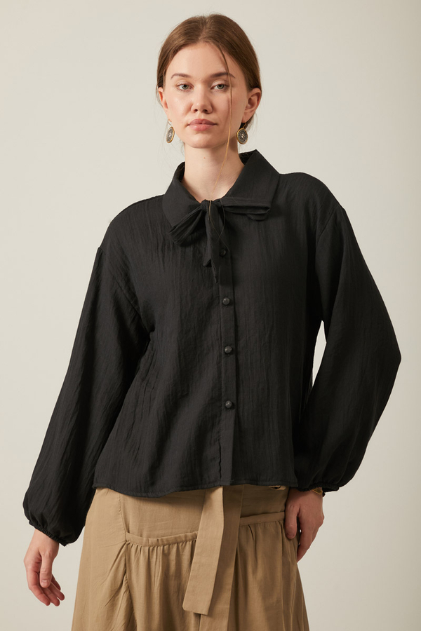 Tied Voile Shirt Black - 2