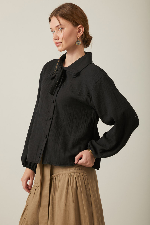 Tied Voile Shirt Black - 3