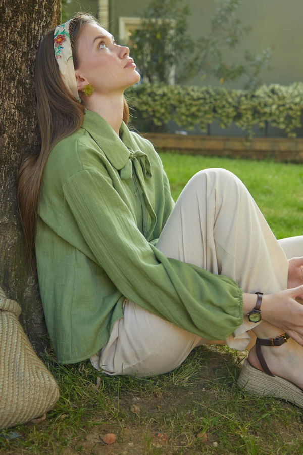 Tied Voile Shirt Soft Green - 3