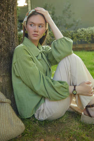 Tied Voile Shirt Soft Green - 2