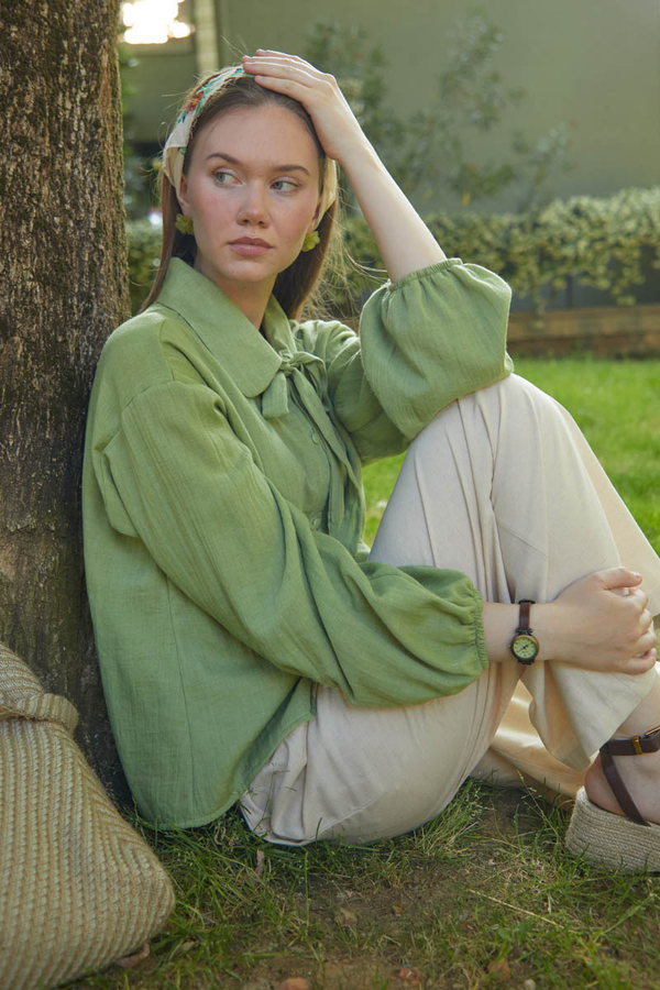 Tied Voile Shirt Soft Green - 2