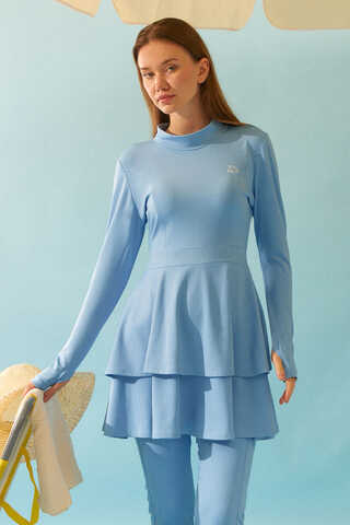 Tiered Skirt Swimsuit Set Baby Blue - 2