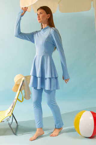 Tiered Skirt Swimsuit Set Baby Blue - 3