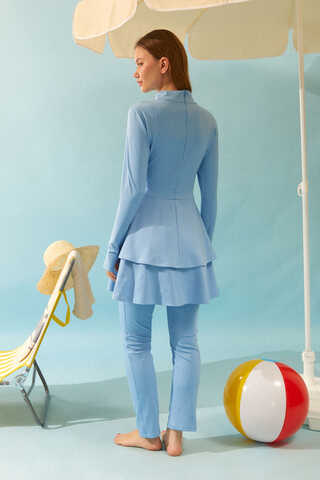 Tiered Skirt Swimsuit Set Baby Blue - 4