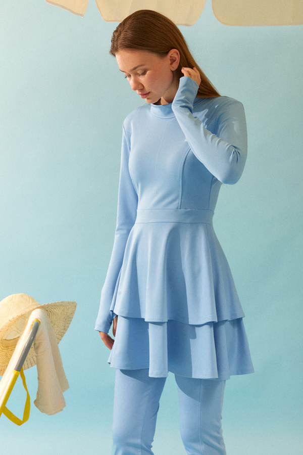 Tiered Skirt Swimsuit Set Baby Blue - 11