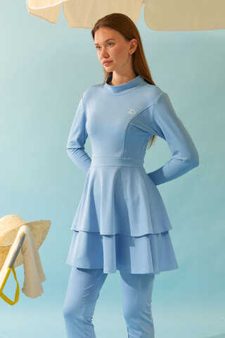 Tiered Skirt Swimsuit Set Baby Blue - 12