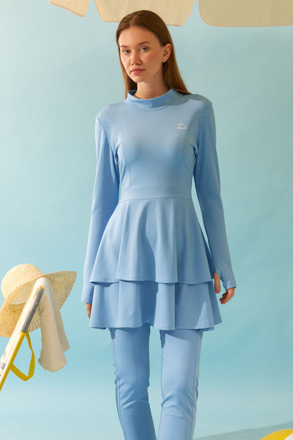 Tiered Skirt Swimsuit Set Baby Blue - 13