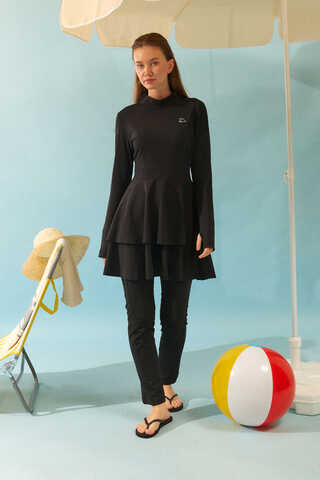 Tiered Skirt Swimsuit Set Black - 1