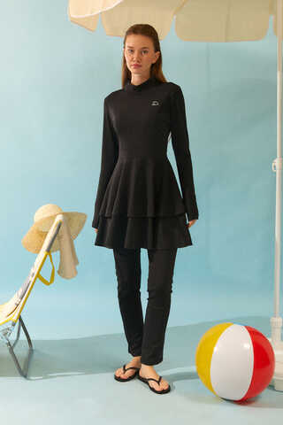 Tiered Skirt Swimsuit Set Black - 3