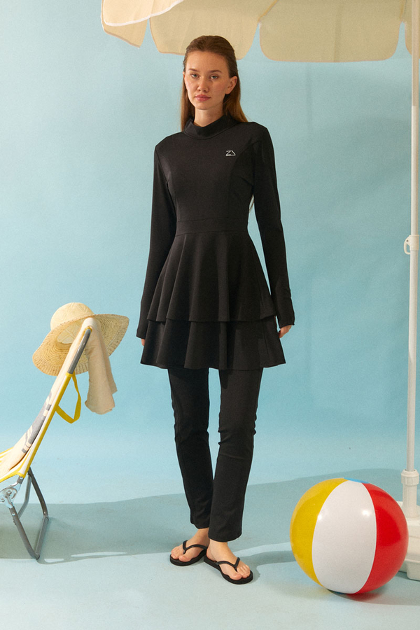 Tiered Skirt Swimsuit Set Black - 3