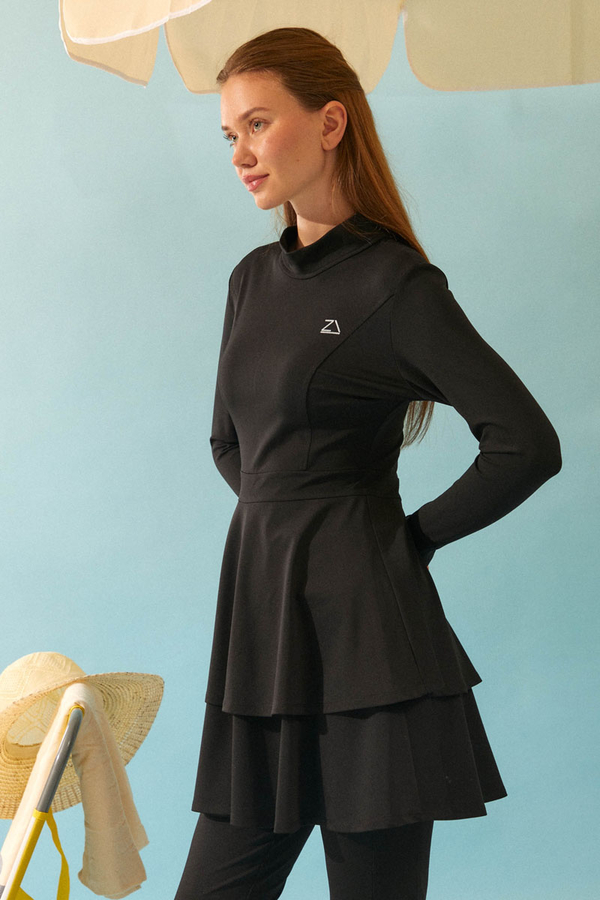 Tiered Skirt Swimsuit Set Black - 8