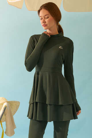 Tiered Skirt Swimsuit Set Khaki - 5