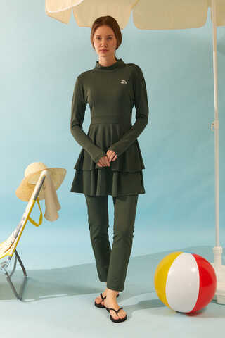 Tiered Skirt Swimsuit Set Khaki - 6