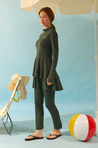 Tiered Skirt Swimsuit Set Khaki - 7