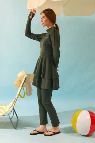 Tiered Skirt Swimsuit Set Khaki - 8