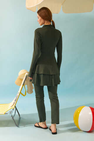 Tiered Skirt Swimsuit Set Khaki - 10