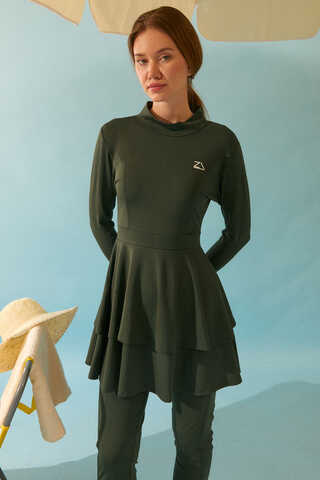 Tiered Skirt Swimsuit Set Khaki - 13