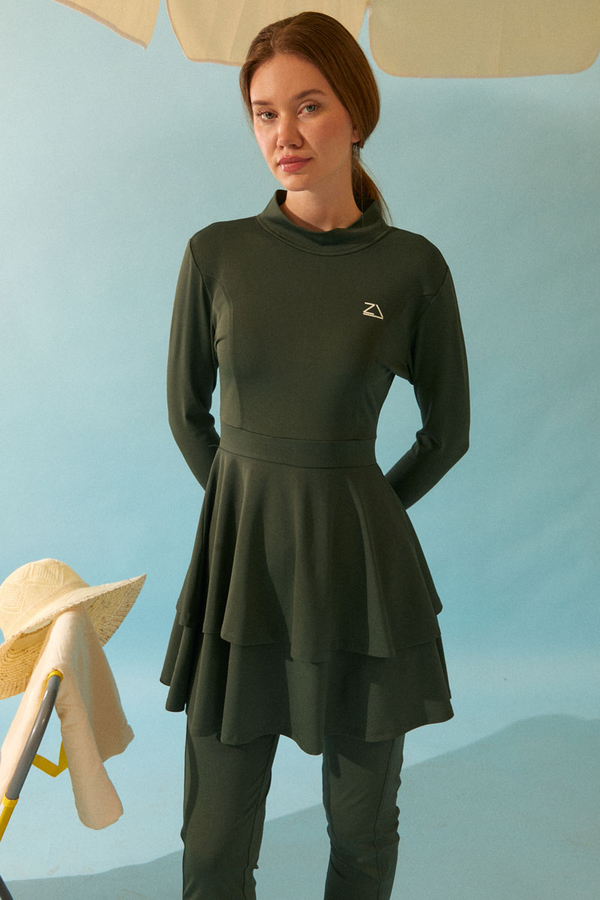 Tiered Skirt Swimsuit Set Khaki - 13