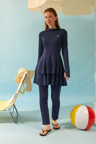 Tiered Skirt Swimsuit Set Navy - 2