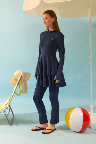 Tiered Skirt Swimsuit Set Navy - 5