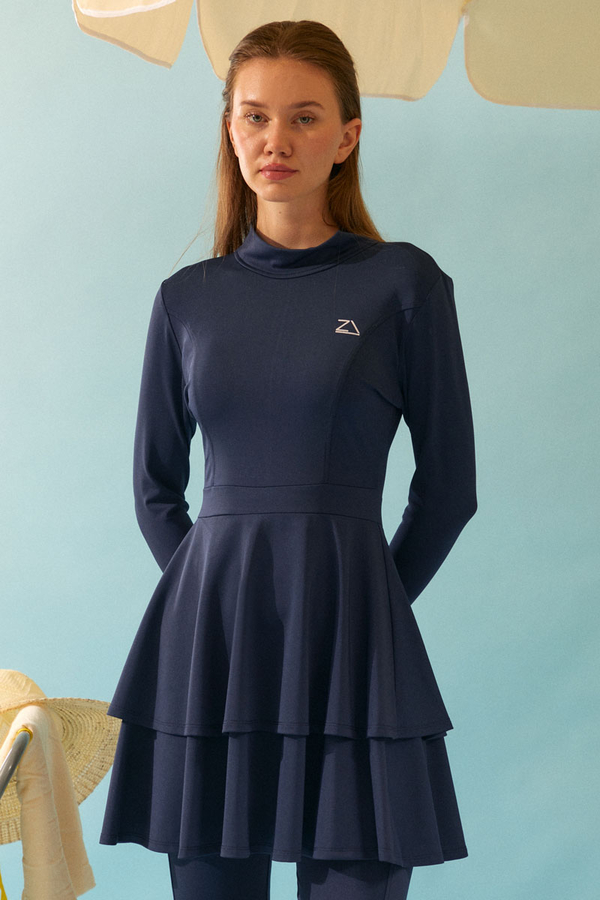 Tiered Skirt Swimsuit Set Navy - 6