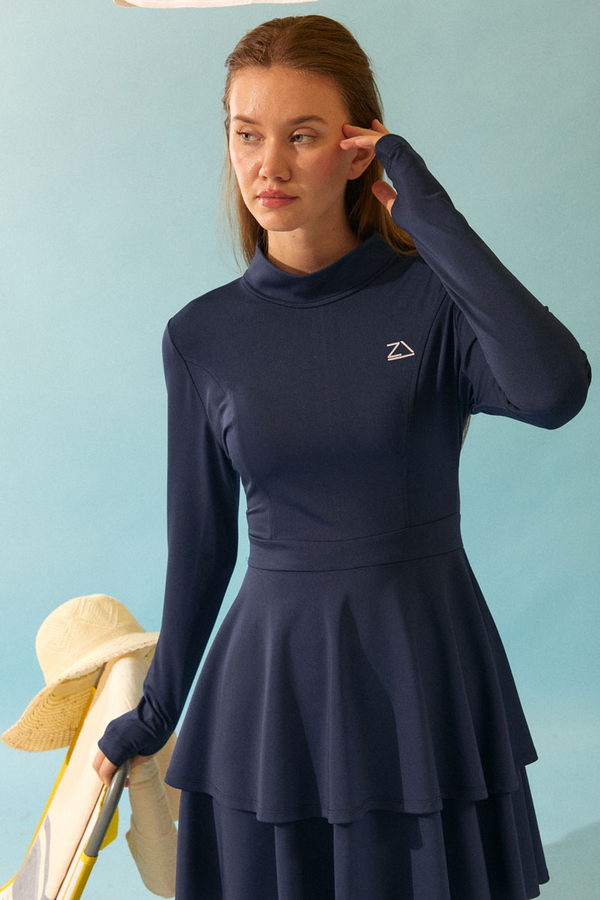 Tiered Skirt Swimsuit Set Navy - 9