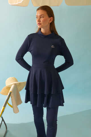 Tiered Skirt Swimsuit Set Navy - 10