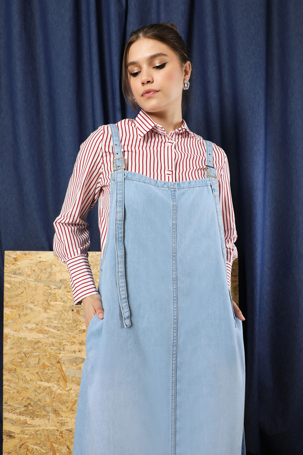 Askılı Denim Jile Açık Mavi - 5