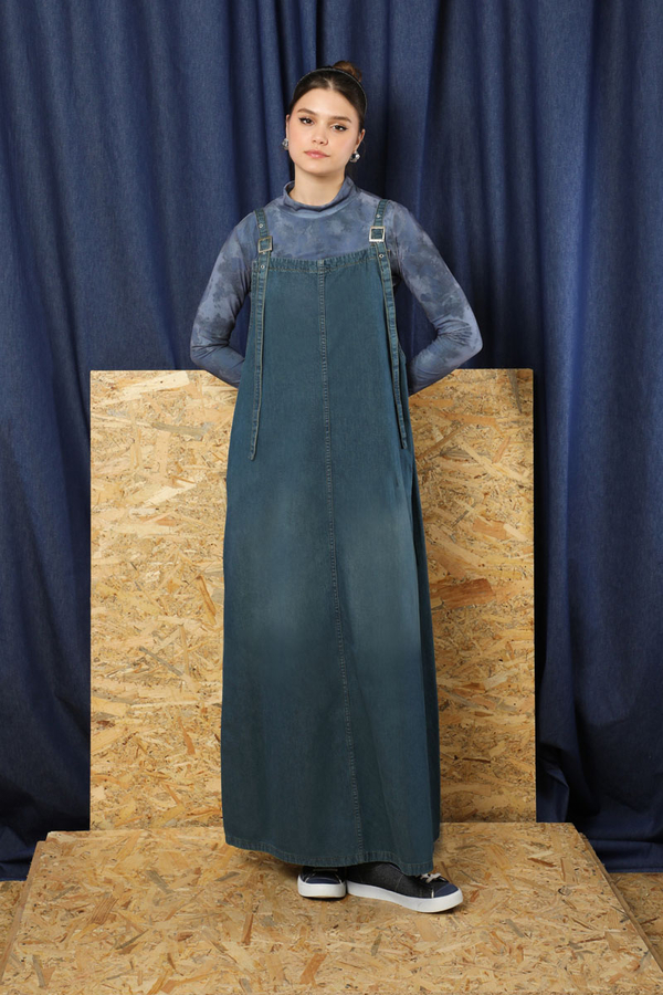 Askılı Denim Jile Koyu Mavi - 1