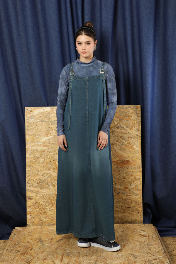 Askılı Denim Jile Koyu Mavi - 3
