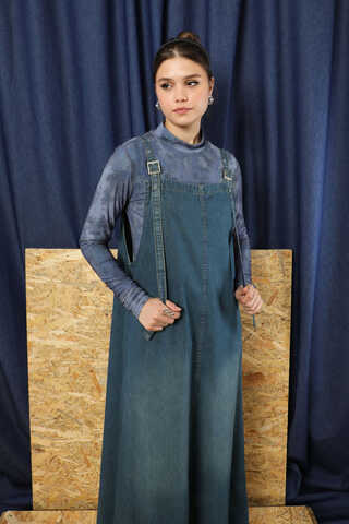 Askılı Denim Jile Koyu Mavi - 2