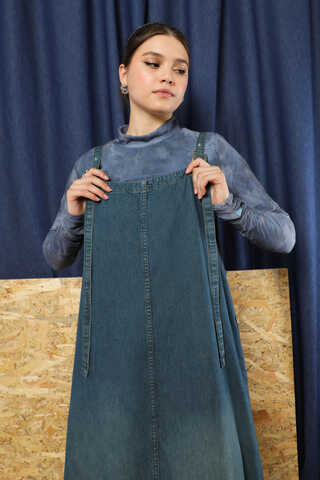 Askılı Denim Jile Koyu Mavi - 5