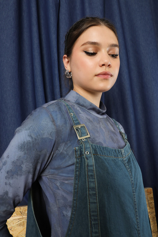 Askılı Denim Jile Koyu Mavi - 4