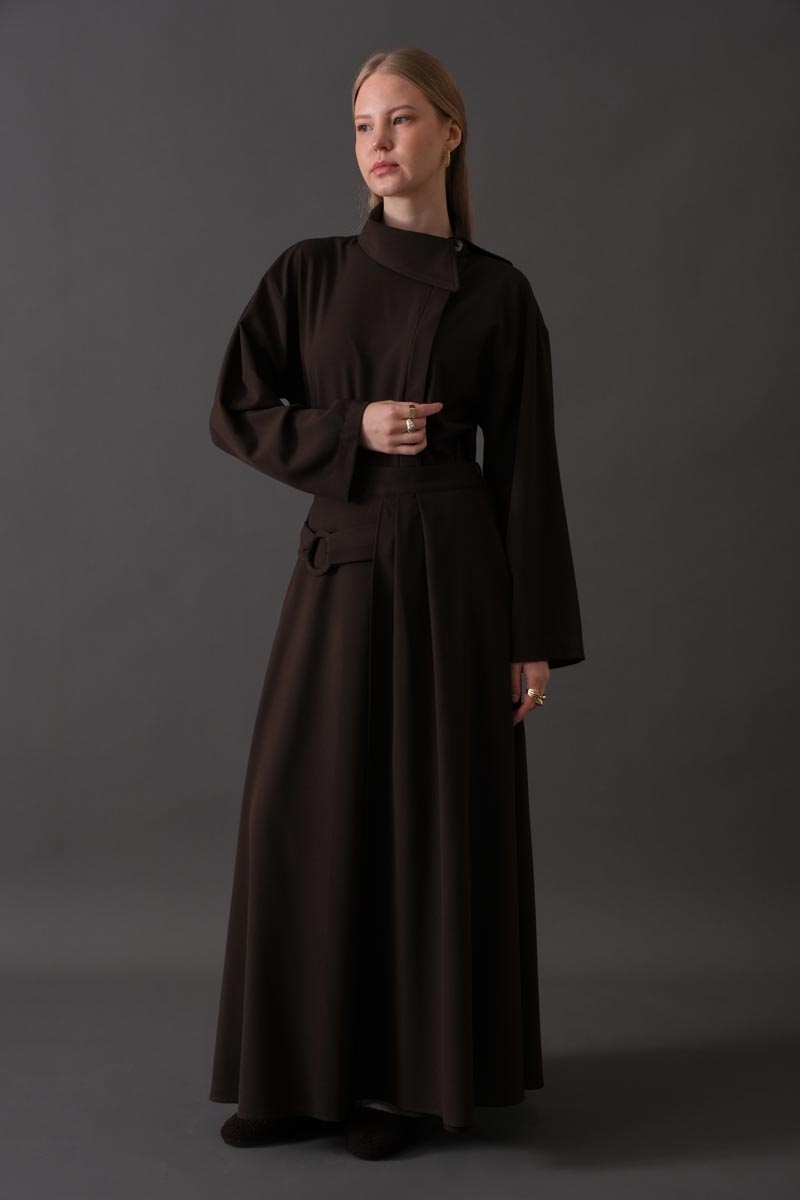 Toka Detaylı Etek Acı Kahve