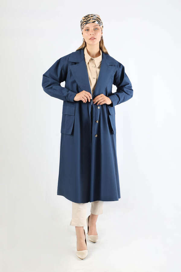 Körük Cepli Trençkot İndigo - 2
