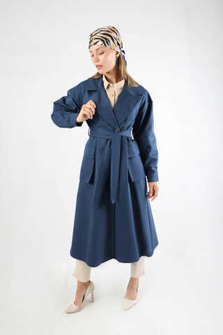 Körük Cepli Trençkot İndigo - 4