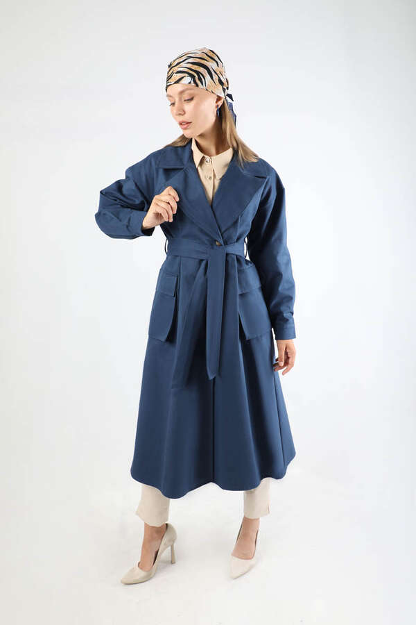 Körük Cepli Trençkot İndigo - 4