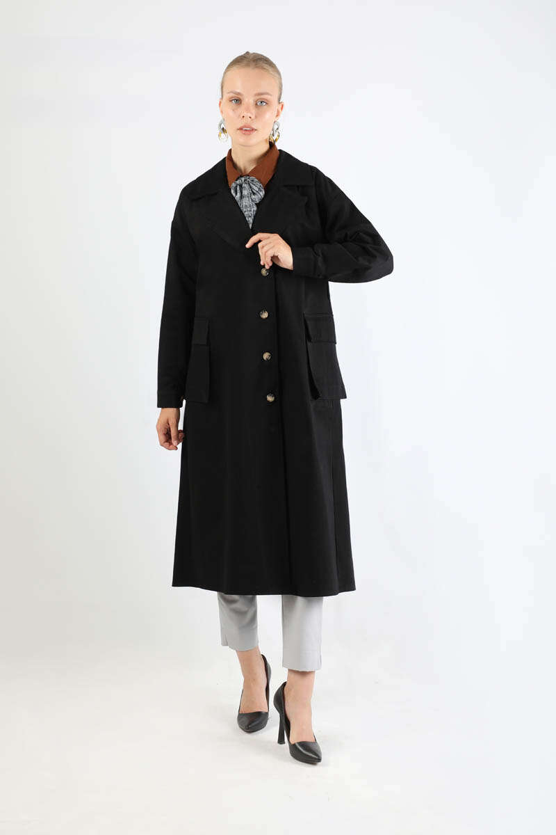 Körük Cepli Trençkot Siyah