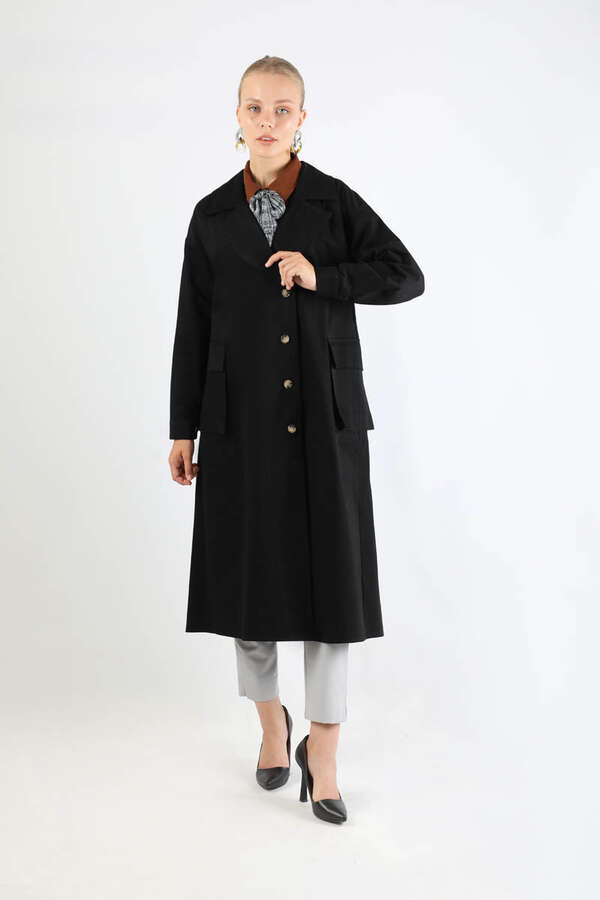 Körük Cepli Trençkot Siyah - 1