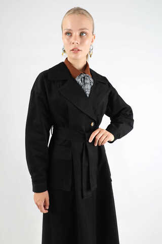 Körük Cepli Trençkot Siyah - 2