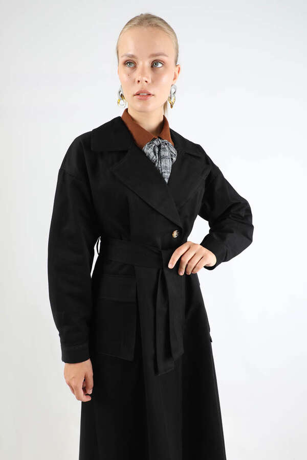 Körük Cepli Trençkot Siyah - 2