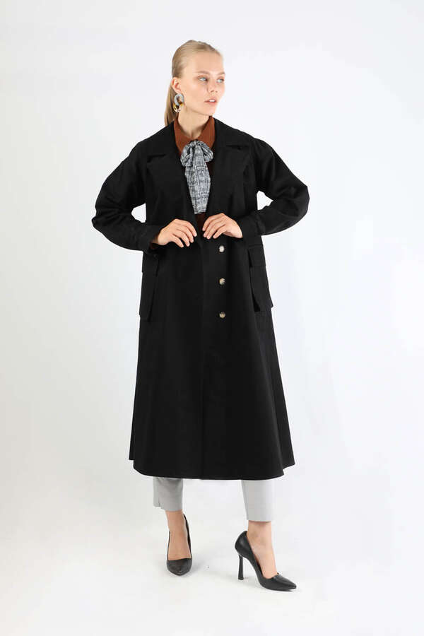 Körük Cepli Trençkot Siyah - 3