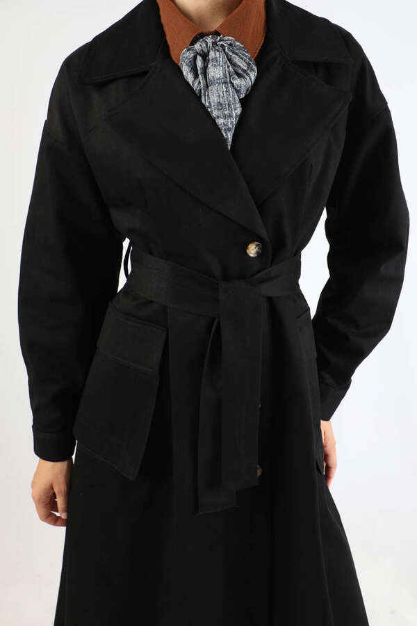 Körük Cepli Trençkot Siyah - 4