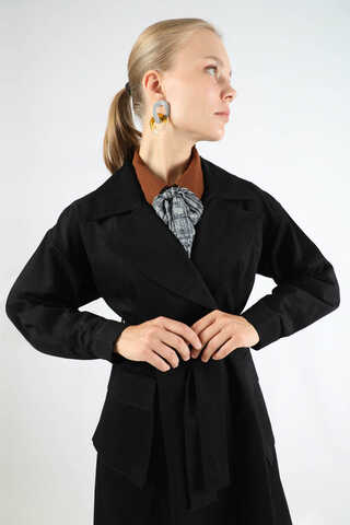 Körük Cepli Trençkot Siyah - 5